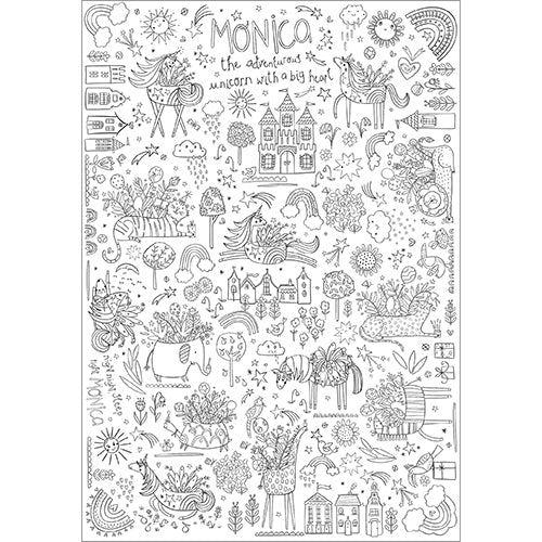 TC05 Monica, Adventurous Unicorn Colour-in Tablecloth
