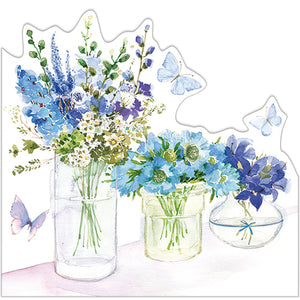 THREE FLOWER JARS (BLUE)