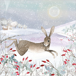 LEAPING HARE IN SNOW (PACK OF 8)