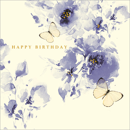 BLUE FLOWERS AND BUTTERFLIES (HAPPY BIRTHDAY)